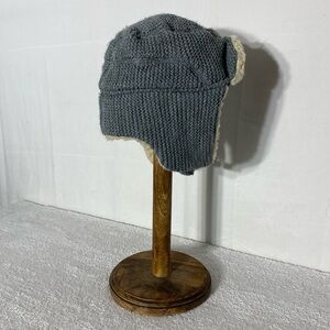 Barts Grey Knit Sherpa Lined Earflap Trapper Hat Aviator Hat Winter Hat